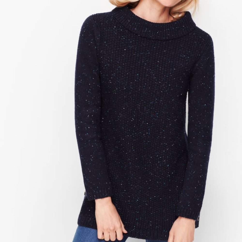 Talbots Navy Tweed Sweater with Sabrina Neckline